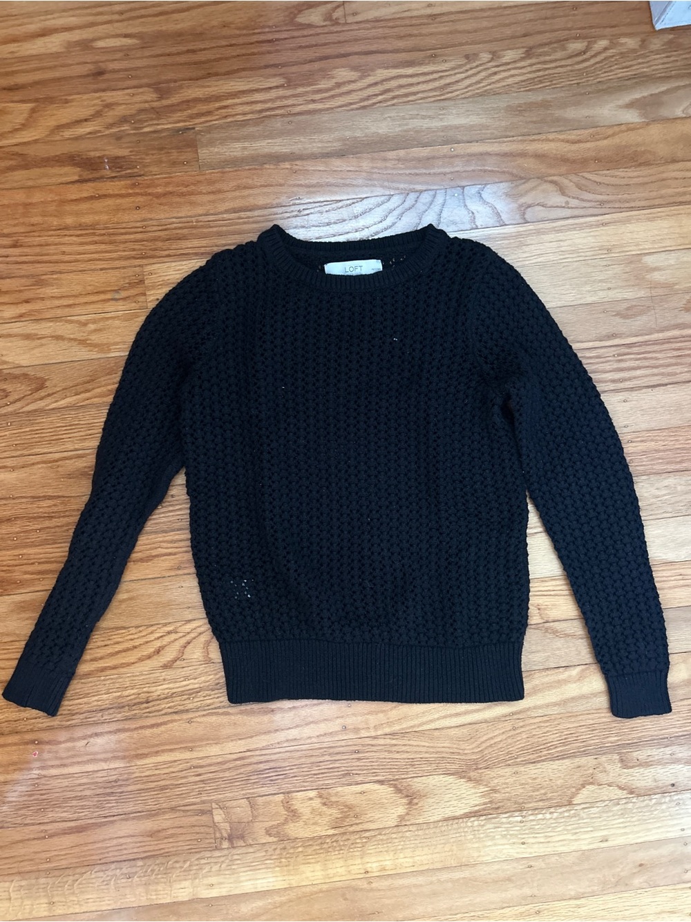 LOFT Black Textured Crewneck Sweater